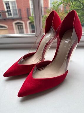 ZARA Red Pointed Clear-Sided Stiletto Heels